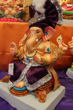 Load image into Gallery viewer, Eco-Friendly Ganesh Visarjan idol, Full Safa Set Purple &amp; Silver, side view