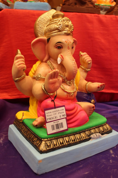 Eco-Friendly Ganesh Visarjan idol, Yellow Khes & Pink Dhoti, close-up