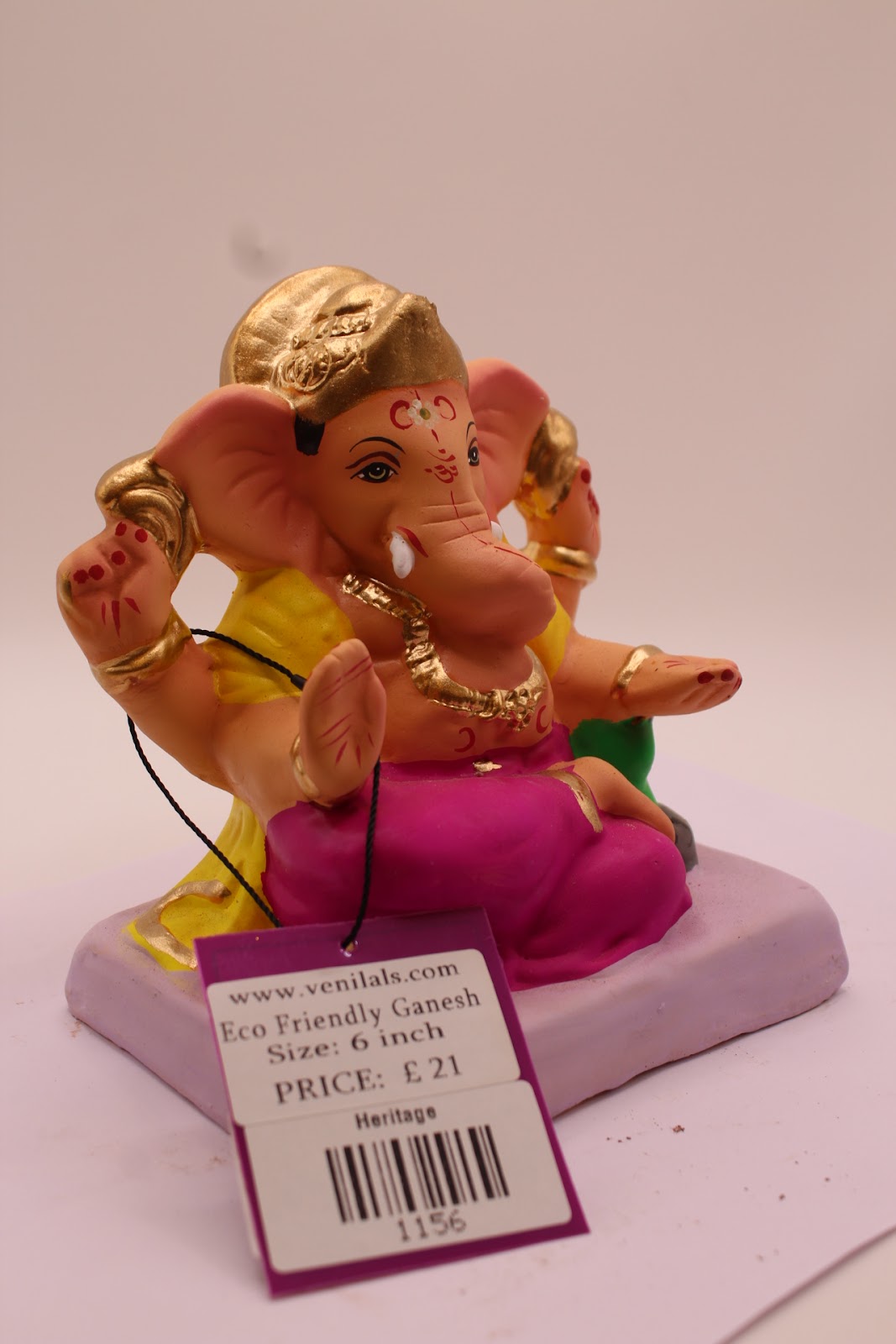 Eco-Friendly Ganesh Visarjan Idol – Yellow Khes & Magenta Dhoti, ~6 inch