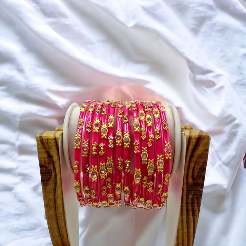 Indian glass bangles set of 12 - Pink
