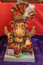 Load image into Gallery viewer, Eco-Friendly Ganesh Visarjan idol, Full Safa Set Maroon &amp; Gold, front view