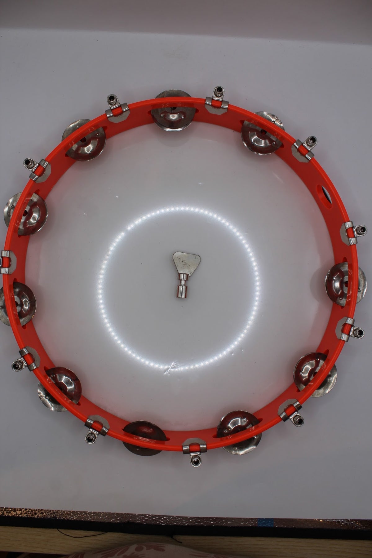 Red khanjari tambourine 12 inch, side view