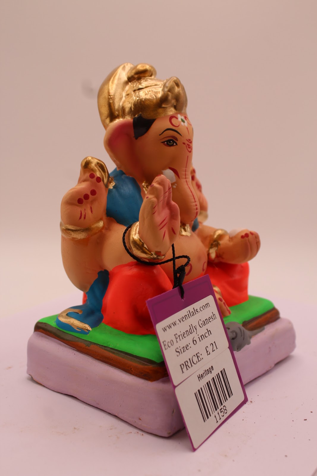 Eco-Friendly Ganesh Visarjan Idol – Blue Khes & Red Dhoti, Green Mat, ~6 inch
