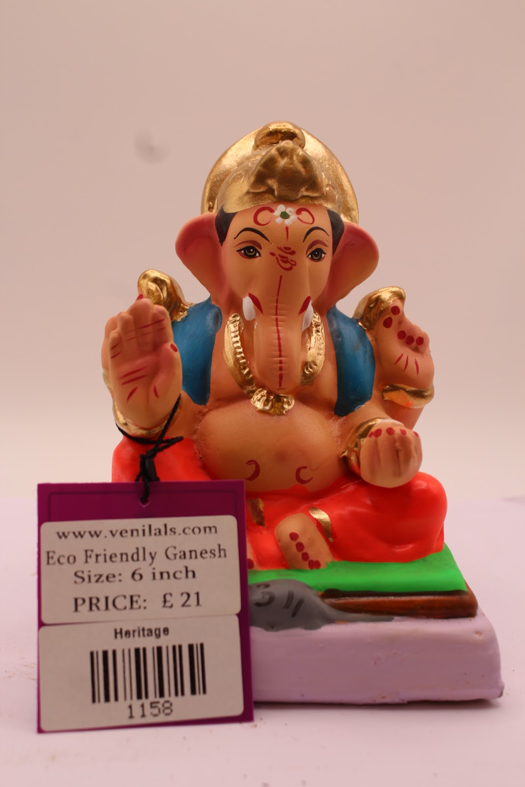 Eco-Friendly Ganesh Visarjan Idol – Blue Khes & Red Dhoti, Green Mat, ~6 inch