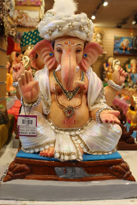Eco-Friendly Ganesh Visarjan idol, Ivory & Pearl, front view