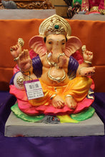 Load image into Gallery viewer, Eco-Friendly Ganesh Visarjan idol, Violet &amp; Gold Lotus Base, front view