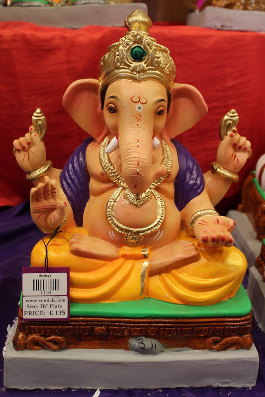 Eco-Friendly Ganesh Visarjan idol, Violet & Gold, front view
