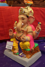 Load image into Gallery viewer, Eco-Friendly Ganesh Visarjan idol, Jewellery Style Pink Khes &amp; Yellow Dhoti, side view