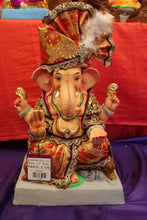 Load image into Gallery viewer, Eco-Friendly Ganesh Visarjan idol, Full Safa Set Maroon &amp; Gold, front view 2