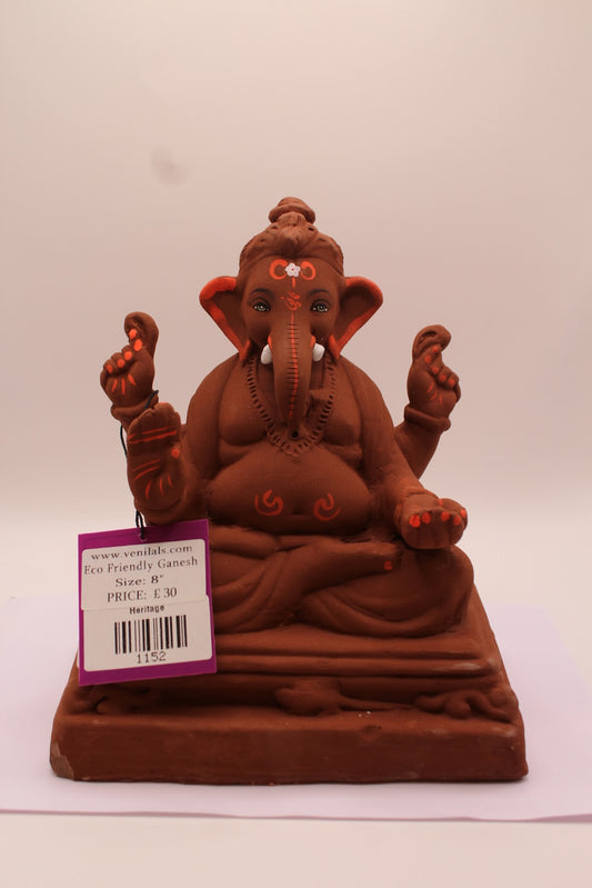 Eco-Friendly Ganesh Visarjan Idol – Natural Terracotta, Topknot, ~8 inch