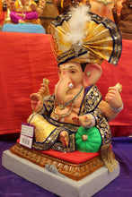 Load image into Gallery viewer, Eco-Friendly Ganesh Visarjan idol, Full Safa Set Navy Blue &amp; Gold, side view