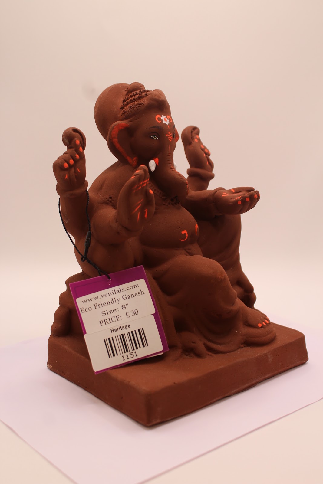 Eco-Friendly Ganesh Visarjan Idol – Natural Terracotta, Seated Throne, ~8 inch