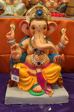 Load image into Gallery viewer, Eco-Friendly Ganesh Visarjan idol, Jewellery Style Yellow &amp; Blue, front view 2