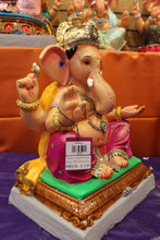 Load image into Gallery viewer, Eco-Friendly Ganesh Visarjan idol, Jewellery Style Magenta &amp; Gold, close-up