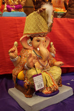 Load image into Gallery viewer, Eco-Friendly Ganesh Visarjan idol, Full Safa Set Golden Mustard &amp; Navy, close-up