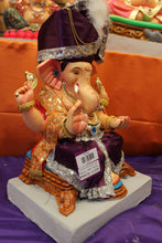 Load image into Gallery viewer, Eco-Friendly Ganesh Visarjan idol, Full Safa Set Purple &amp; Silver, close-up