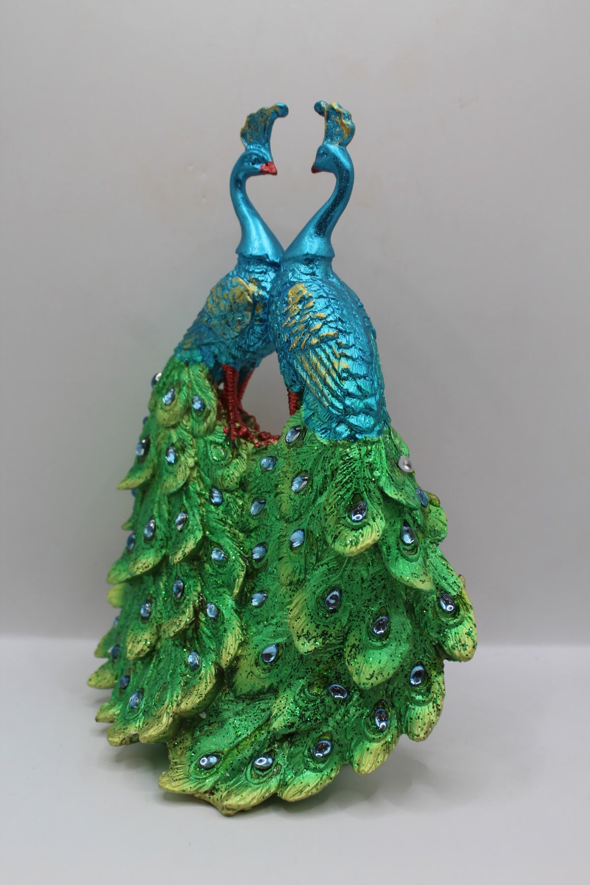 Resin peacock pair statue, heart shape, right side view