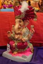 Load image into Gallery viewer, Eco-Friendly Ganesh Visarjan idol, Full Safa Set Hot Pink &amp; Gold, side view
