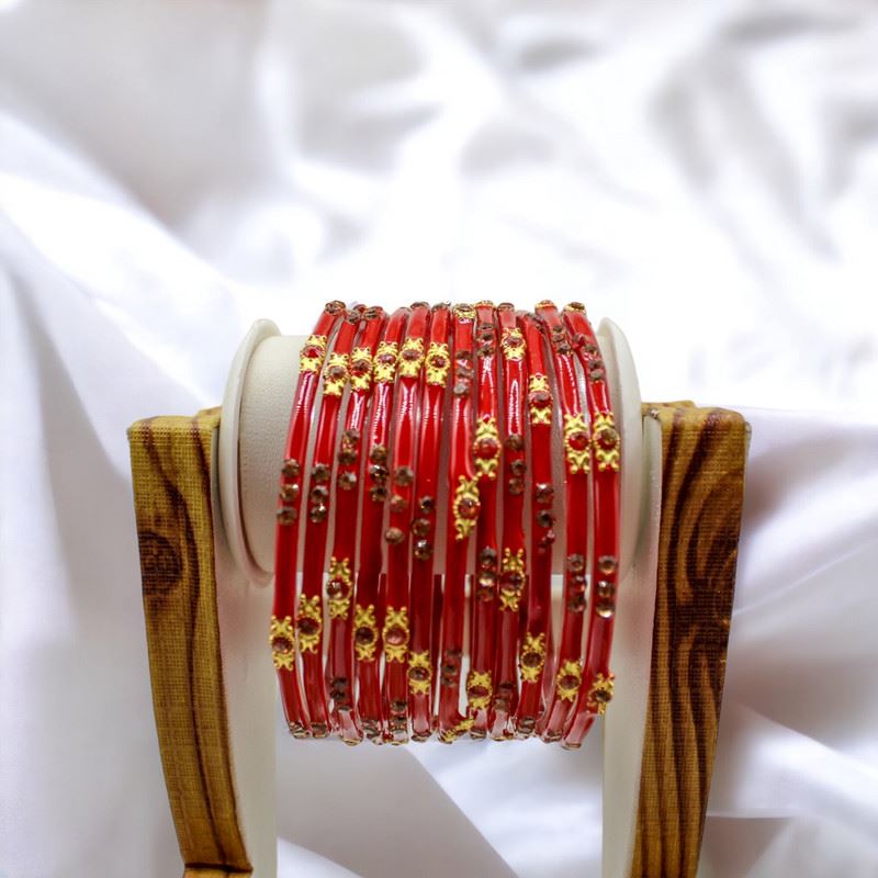 Indian glass bangles set of 12 - Carmine Red