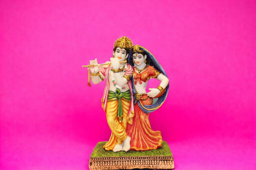 Radhe Krishna Hindu God Hindu fiber idol YellowOrange