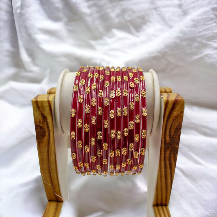 Dot pattern glass bangles set of 12 - Claret Violet