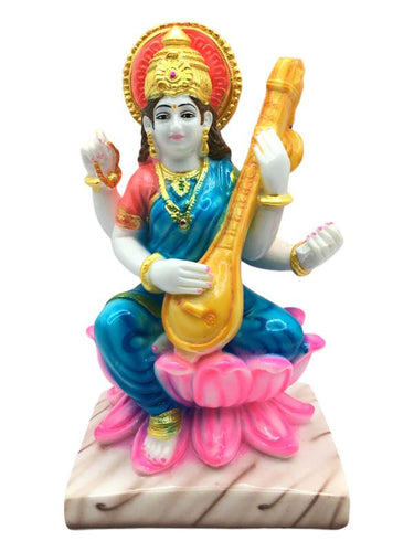 Hindu God Saraswati Statue Idol For Home Temple Home DecorBlue, Red