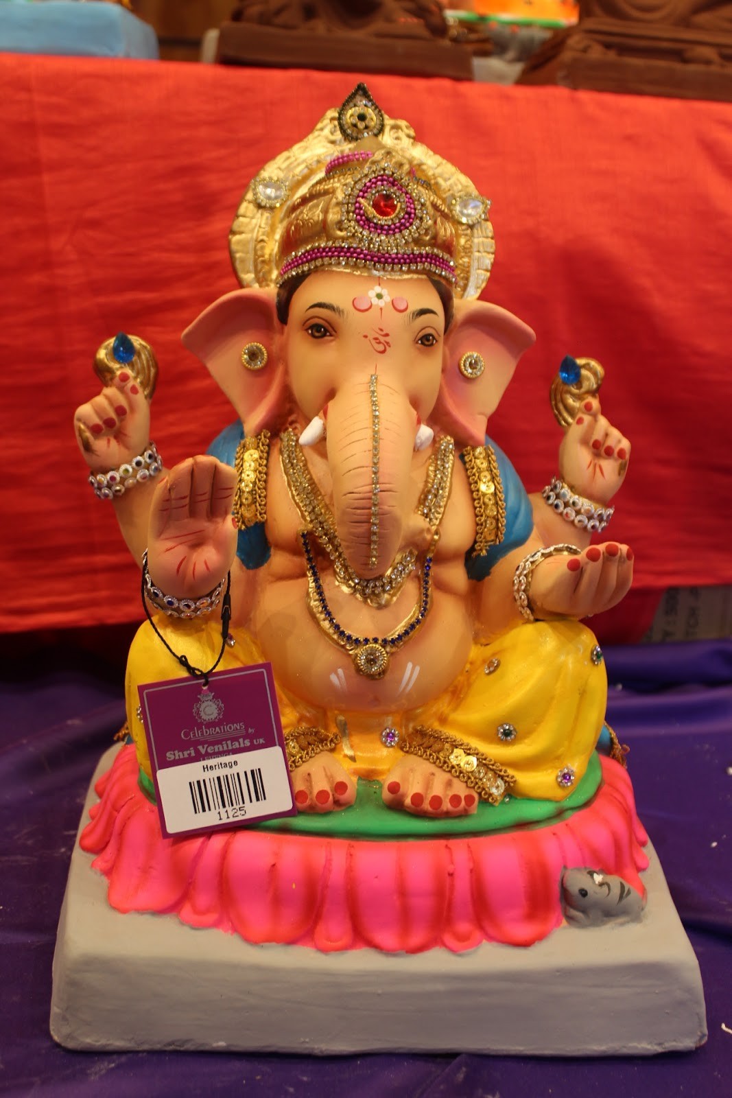 Eco-Friendly Ganesh Idol – Jewellery Style, Blue & Yellow, ~15 inch, Clay