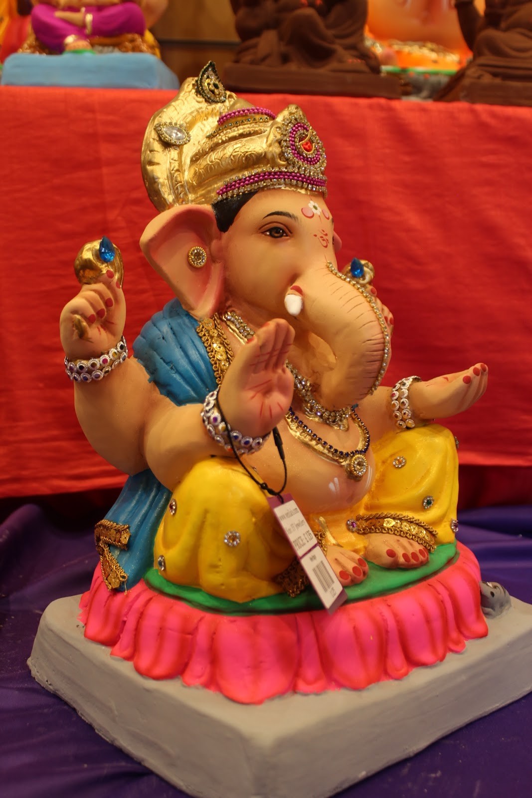 Eco-Friendly Ganesh Idol – Jewellery Style, Blue & Yellow, ~15 inch, Clay