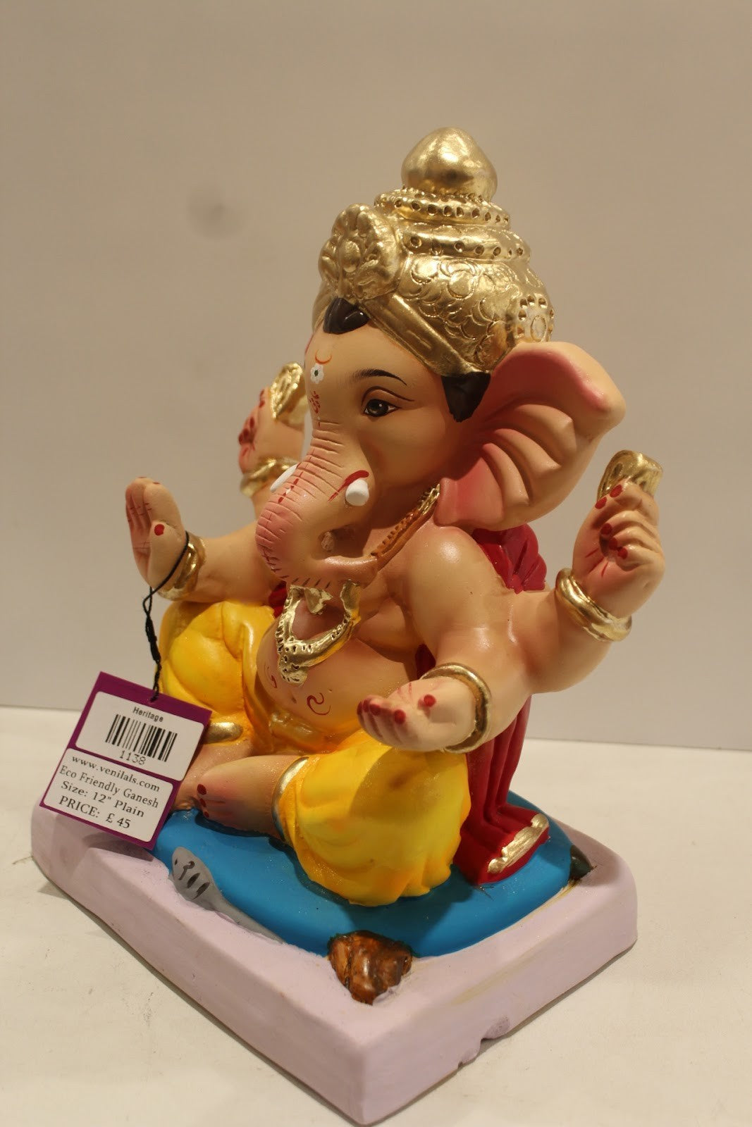Eco-Friendly Ganesh Visarjan Idol – Red Khes & Yellow Dhoti, ~12 inch, Clay