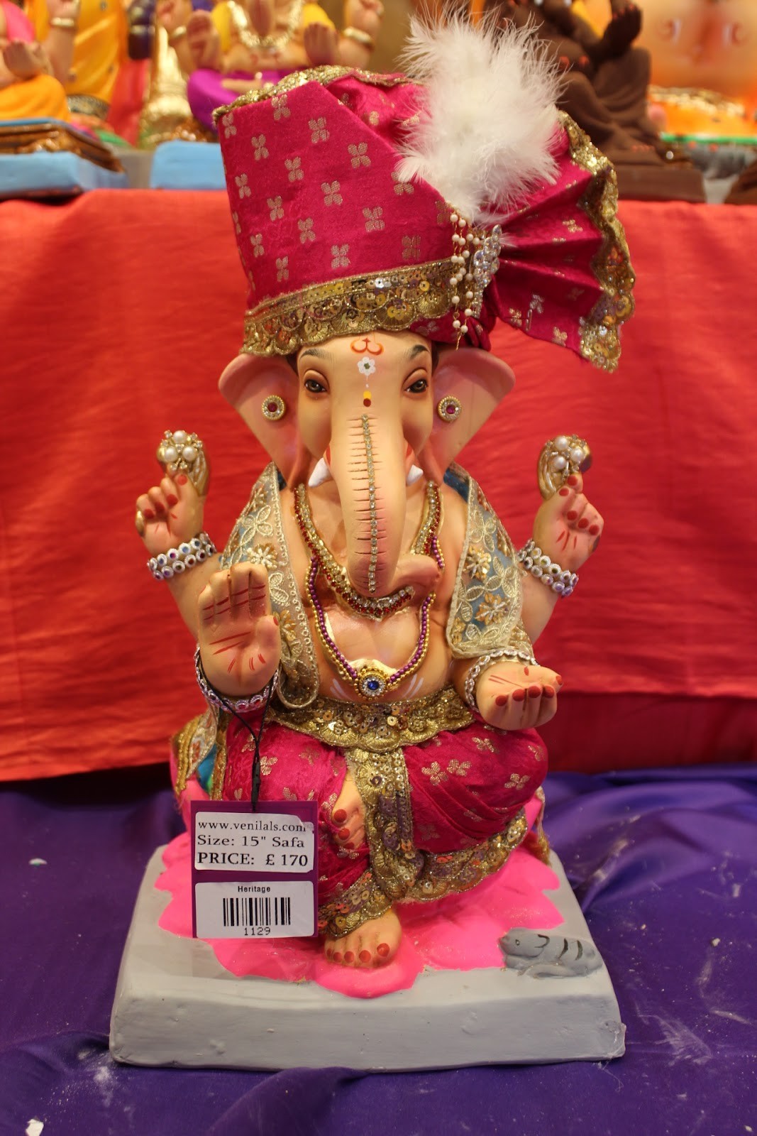 Eco-Friendly Ganesh Idol – Full Safa Set, Hot Pink & Gold, ~15 inch, Clay