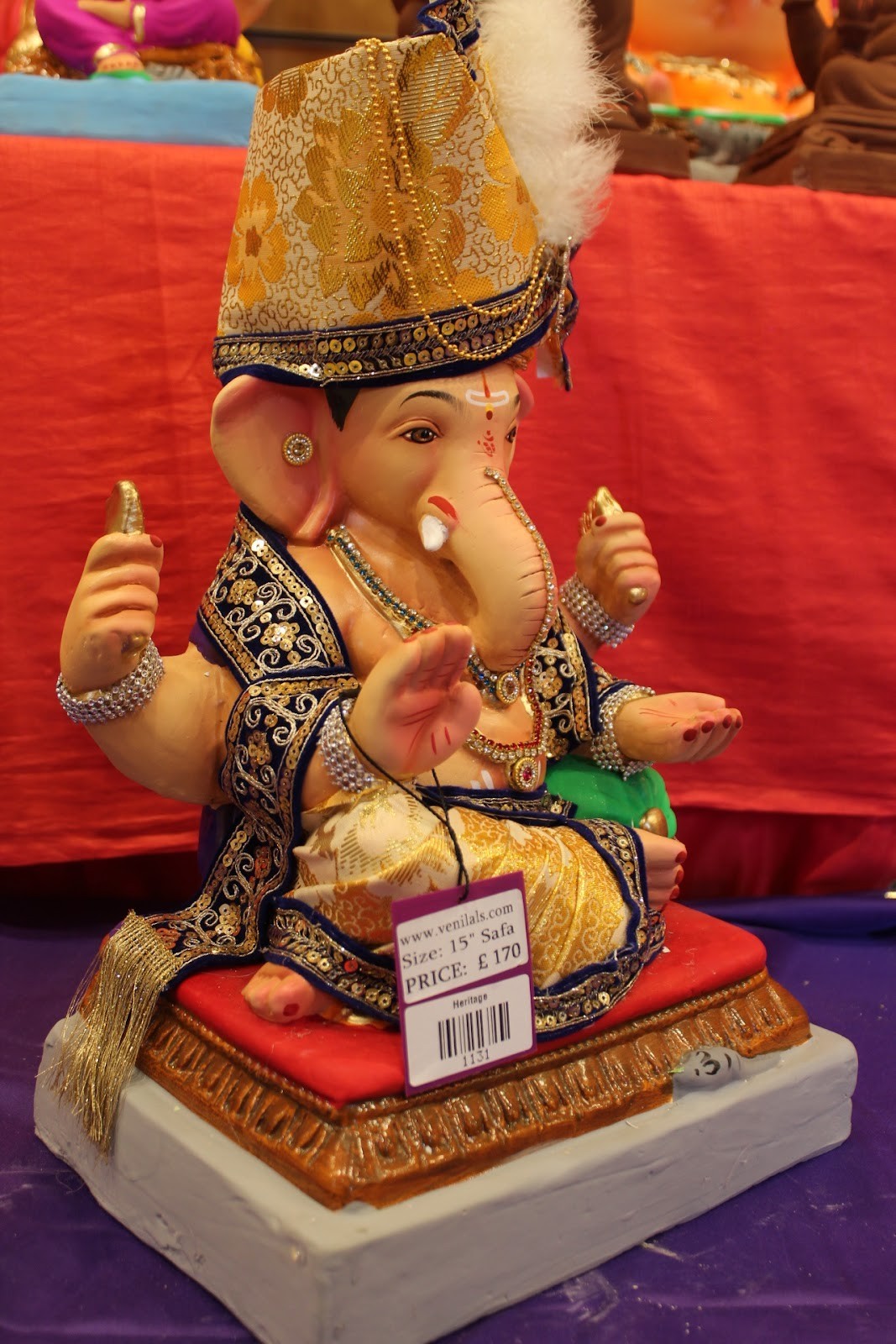 Eco-Friendly Ganesh Idol – Full Safa Set, Navy Blue & Gold, ~15 inch, Clay