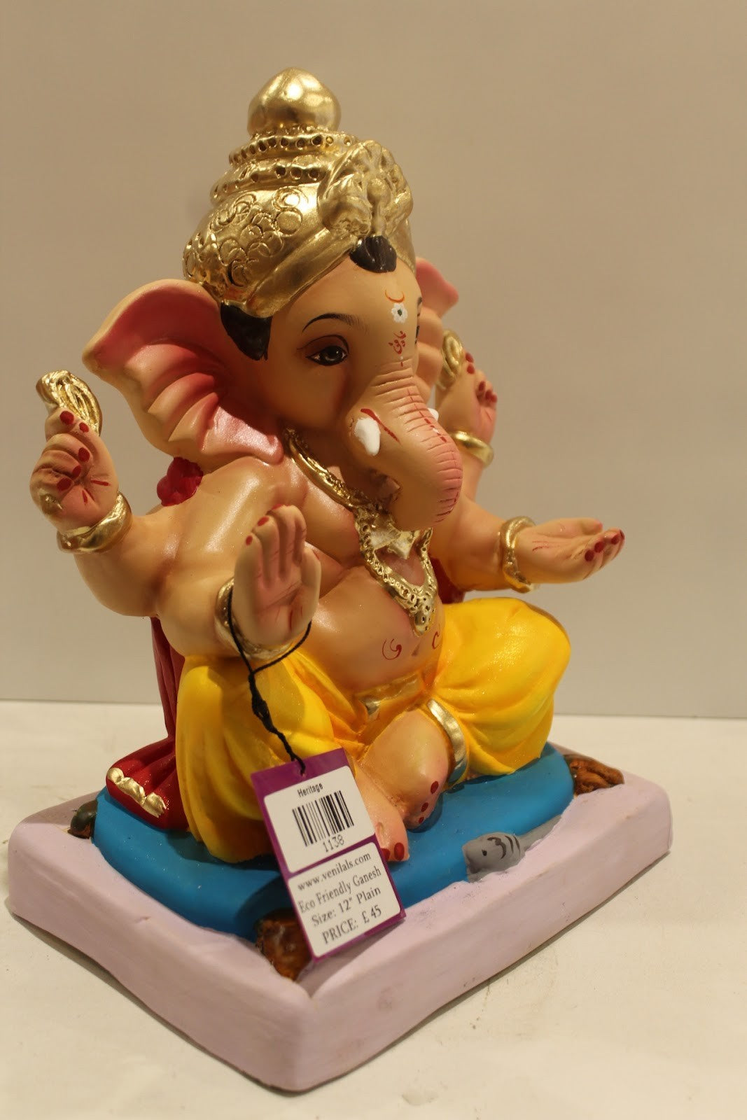 Eco-Friendly Ganesh Visarjan Idol – Red Khes & Yellow Dhoti, ~12 inch, Clay