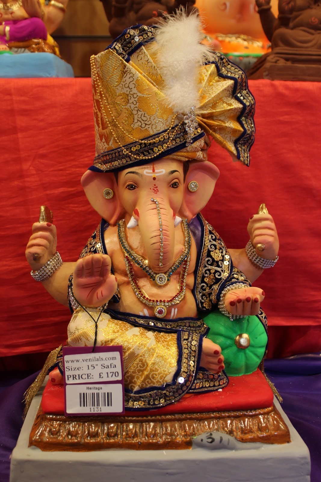 Eco-Friendly Ganesh Idol – Full Safa Set, Navy Blue & Gold, ~15 inch, Clay