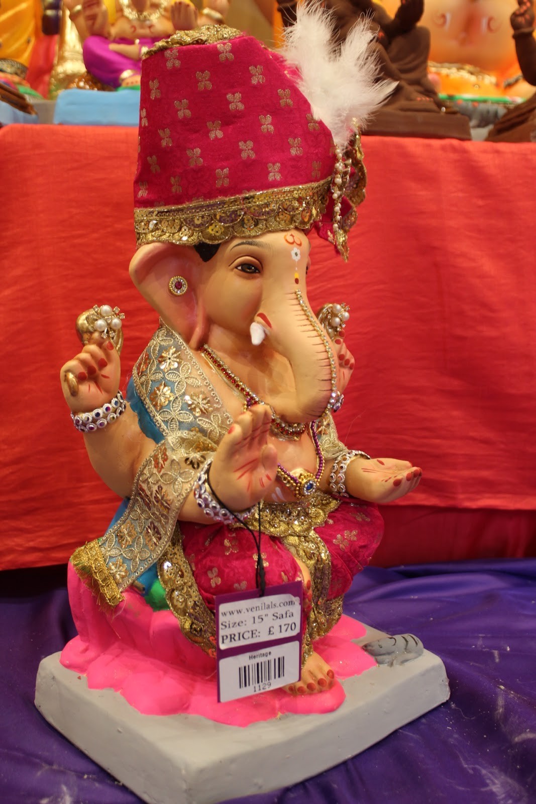 Eco-Friendly Ganesh Idol – Full Safa Set, Hot Pink & Gold, ~15 inch, Clay