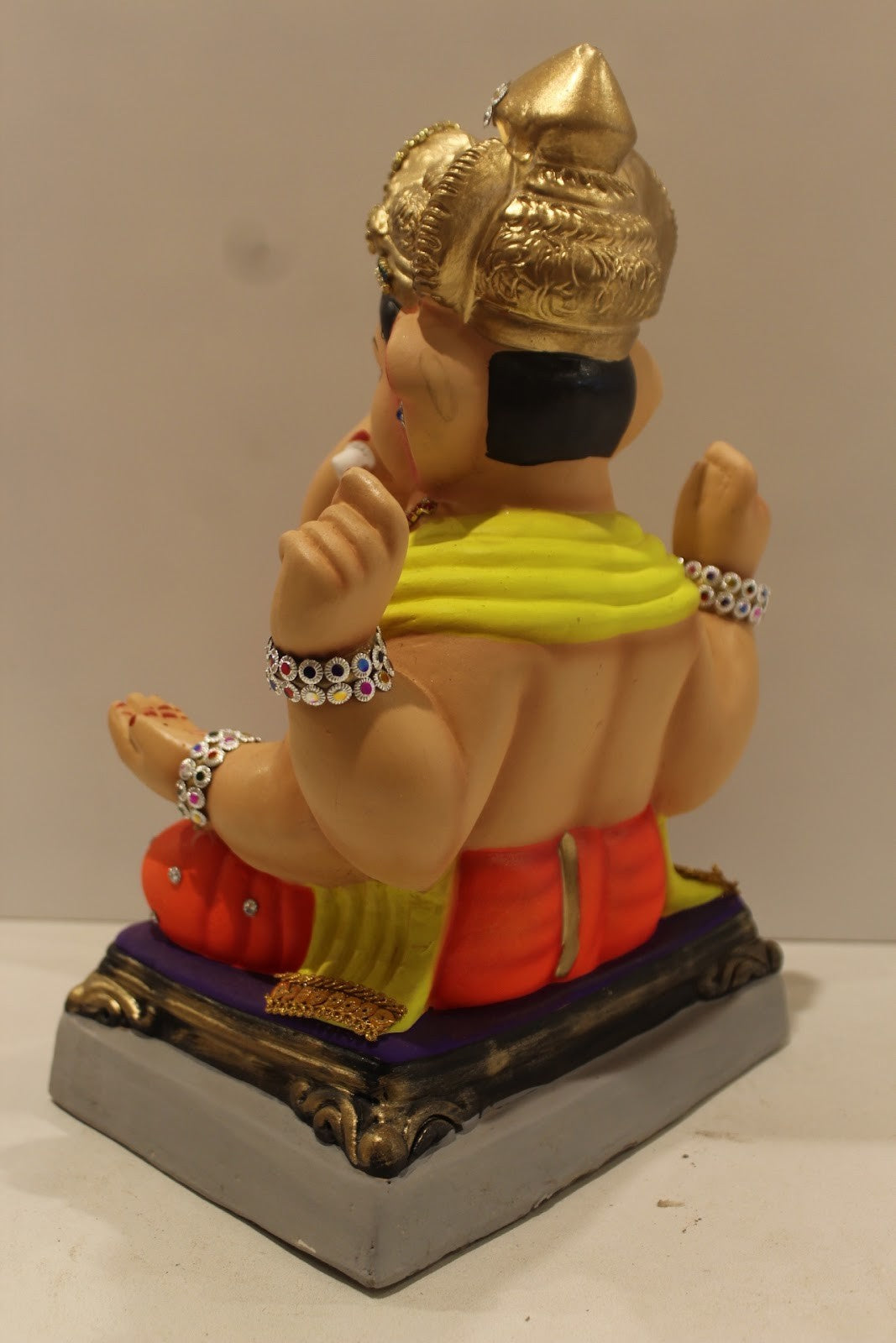 Eco-Friendly Ganesh Idol – Jewellery Style, Yellow Khes & Orange Dhoti, ~12 inch