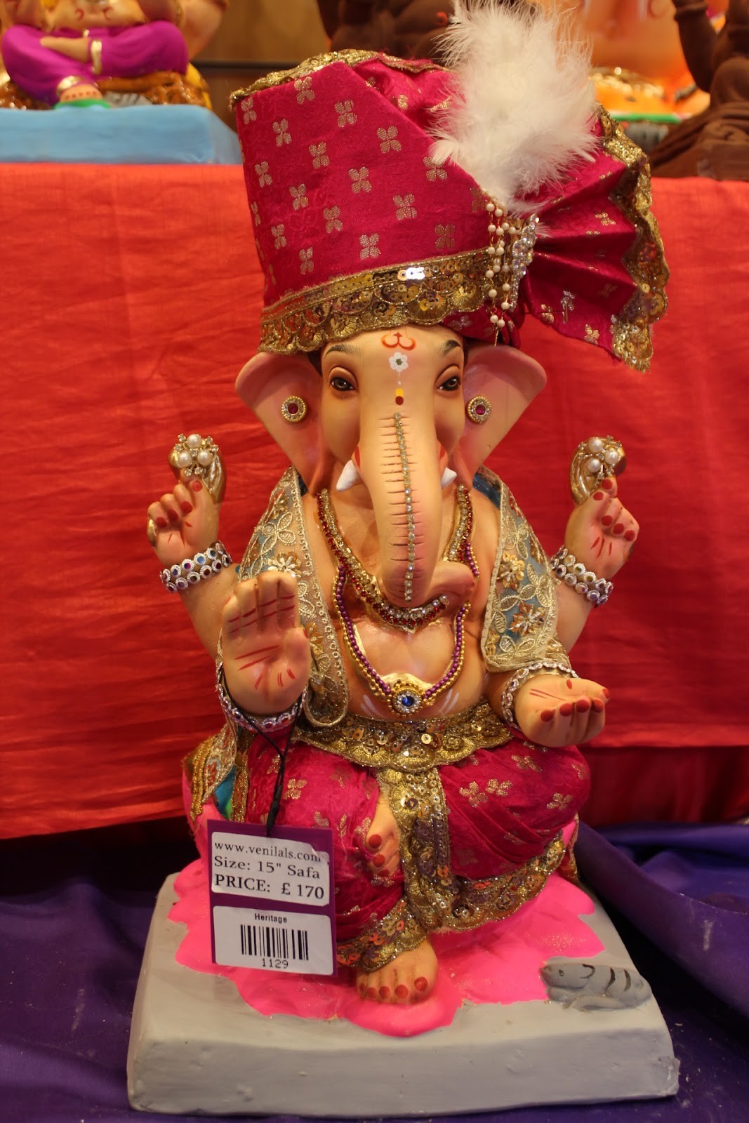 Eco-Friendly Ganesh Idol – Full Safa Set, Hot Pink & Gold, ~15 inch, Clay