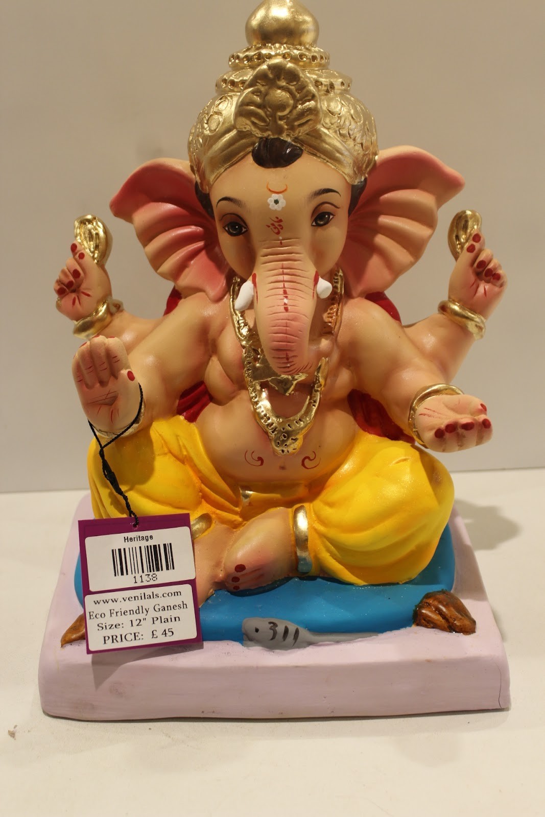 Eco-Friendly Ganesh Visarjan Idol – Red Khes & Yellow Dhoti, ~12 inch, Clay