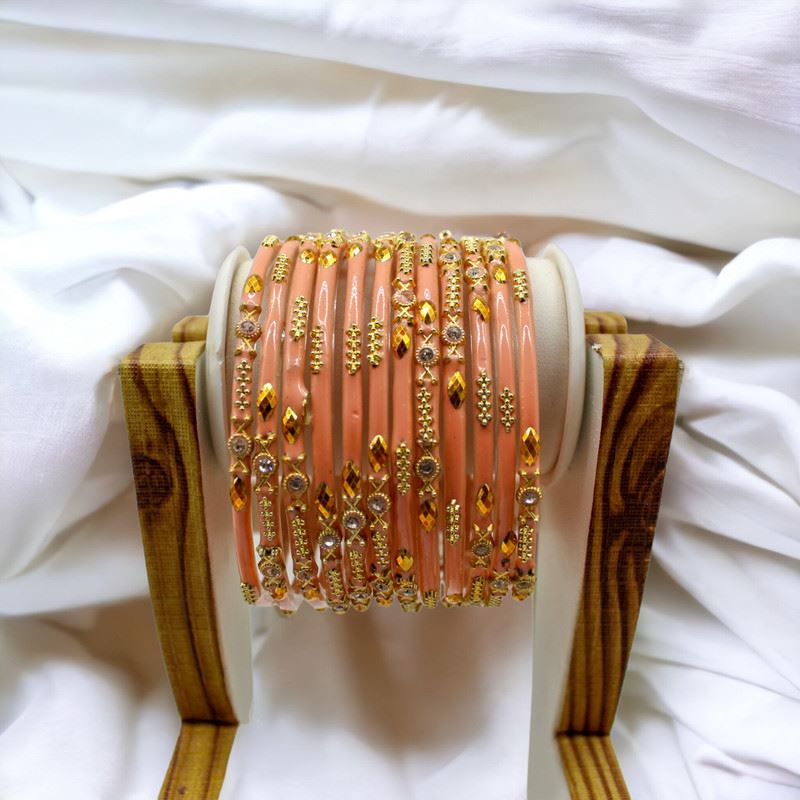 Indian glass bangles set of 12 - Salmon Orange