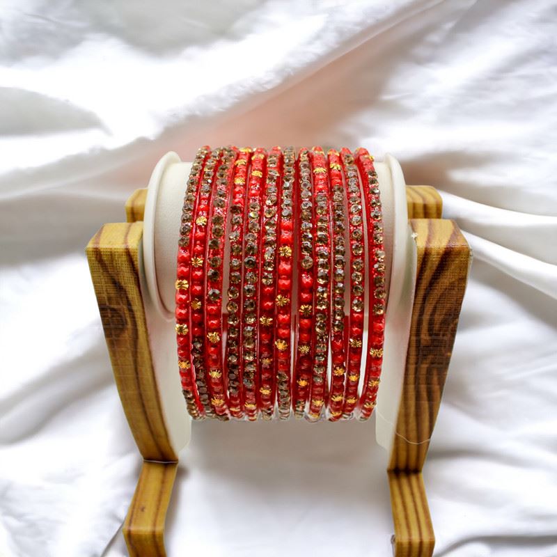 Indian glass bangles set of 12 - Signal Red