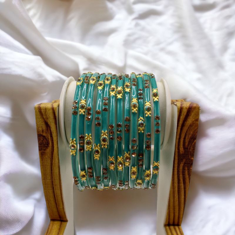 Indian glass bangles set of 12 - Water Blue