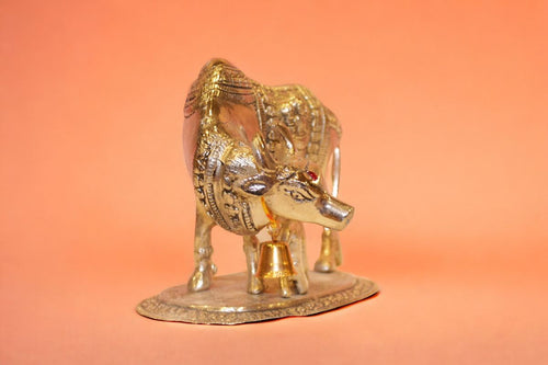 Cow with Calf Vastu,Positive Energy for Home offers Wealth,Prosperity Silver