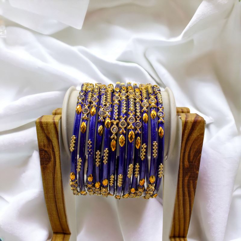Indian glass bangles set of 12 - Pearl Night Blue
