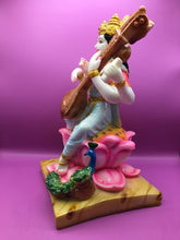 Load image into Gallery viewer, SARASWATI MURTI Hindu Goddess Statue. Saraswati mata godess of knowledge carved Brass statue Pink