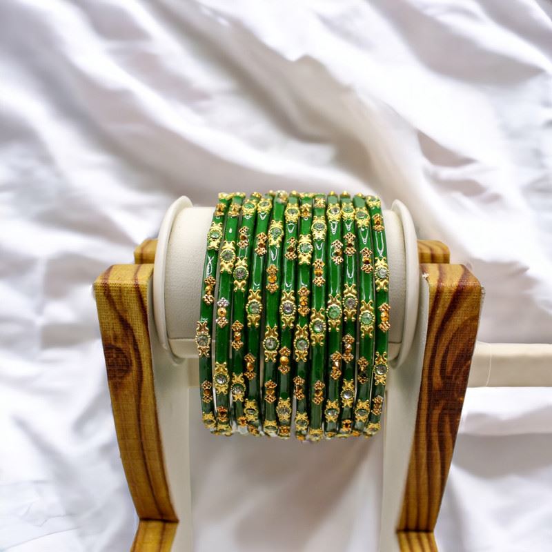 Indian glass bangles set of 12 - Moss Green