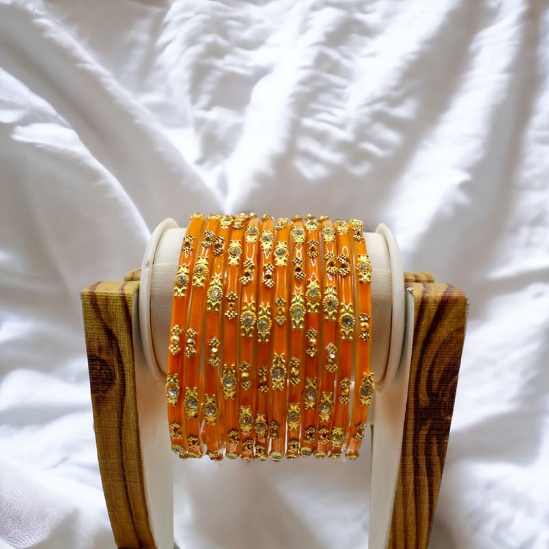 Indian glass bangles set of 12 - Yellow Orange