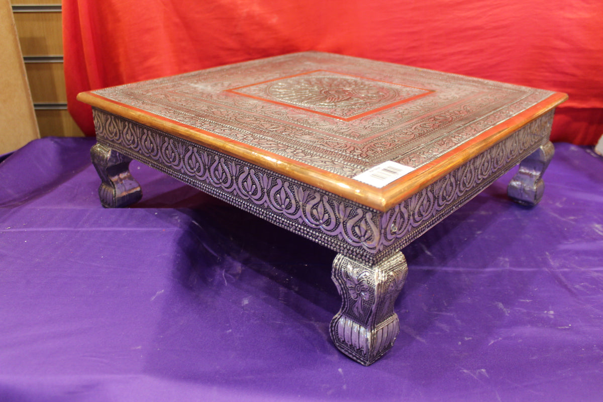Oxidised Silver Bajot Pooja Chowki 24 x 24 inch - angled view