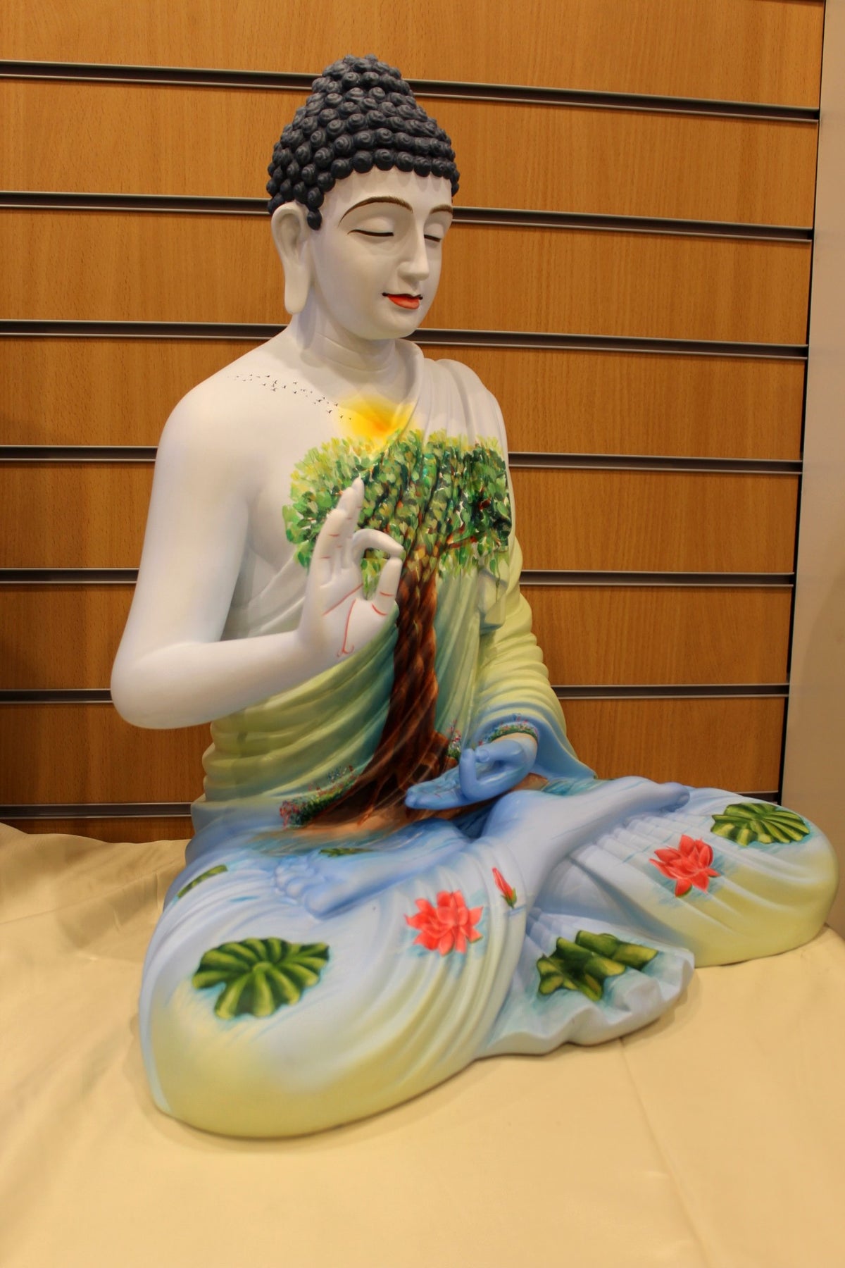 Resin/Fibre Buddha Statue for Home Temple – Painted Tree of Life Robe, 24 inch