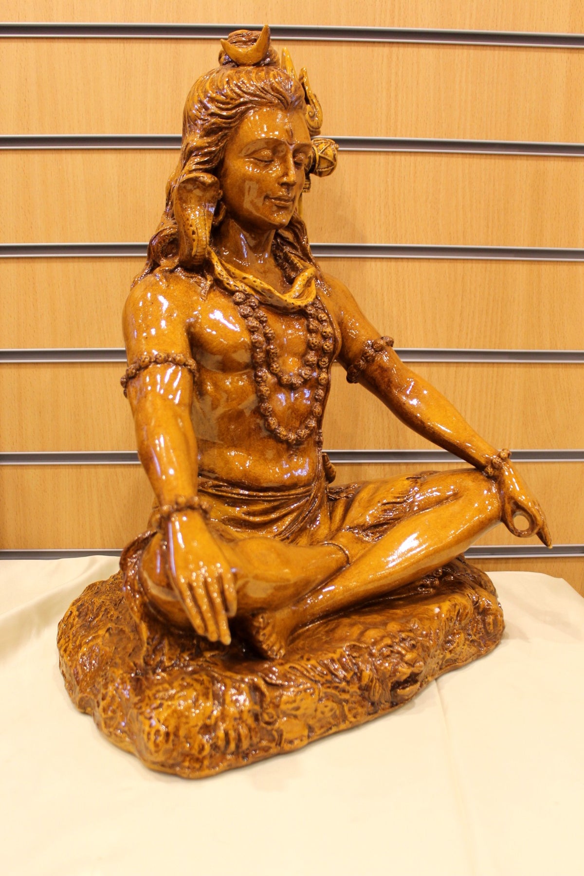 Resin/Fibre Shiv Statue for Home Temple – Antique Amber Meditating Mahadev, 20 inch
