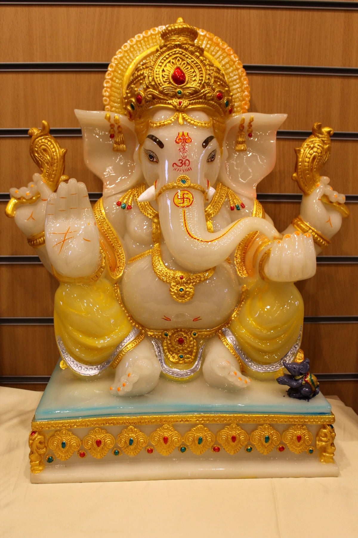 Resin/Fibre Ganesh Statue for Home Temple – Gold Crown Halo, 24 inch