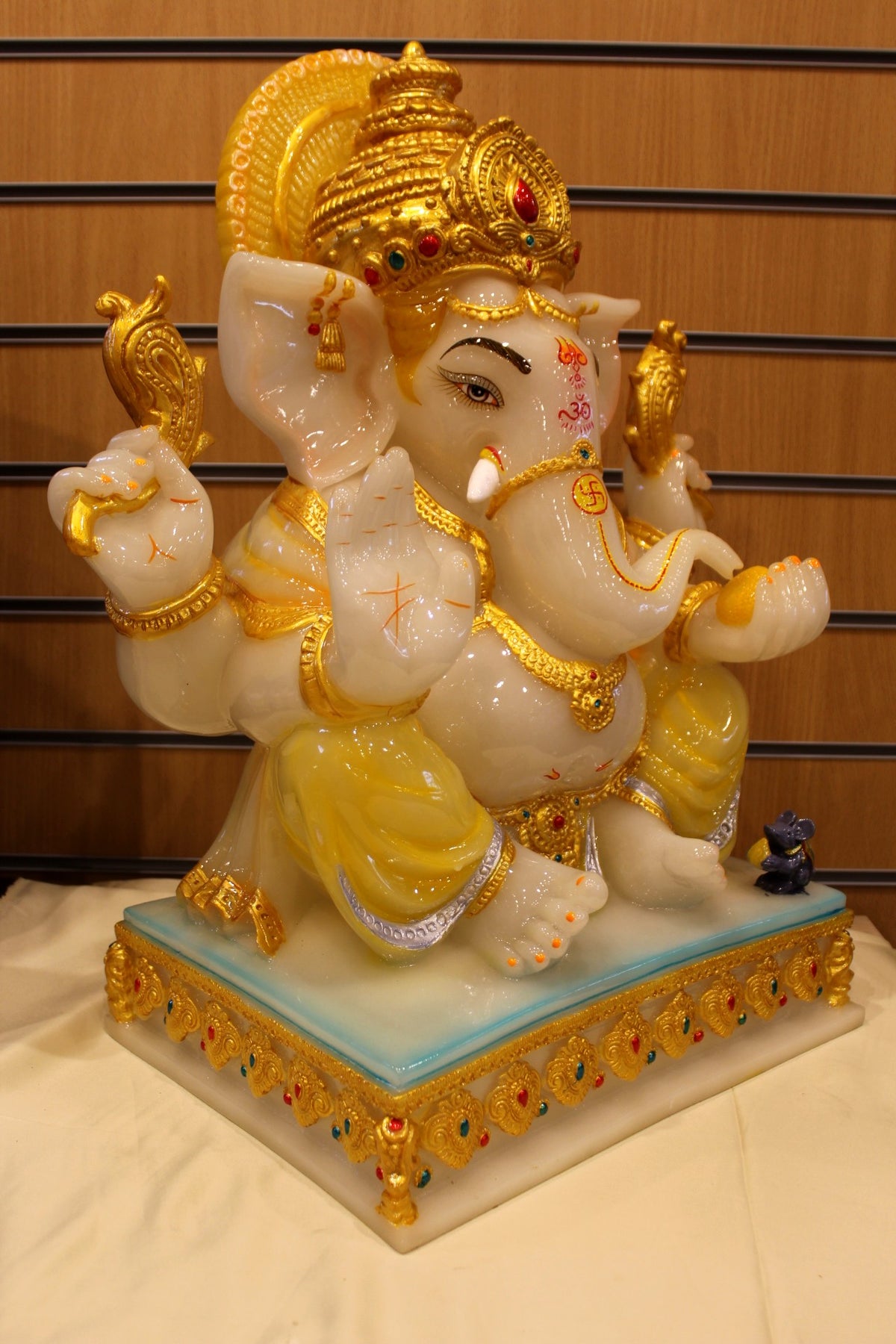 Resin/Fibre Ganesh Statue for Home Temple – Gold Crown Halo, 24 inch